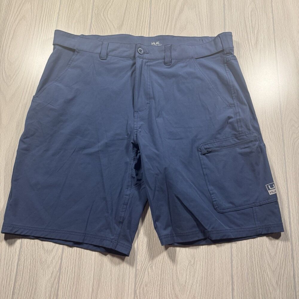HUK Fishing Shorts Men’s XXL (42x10.5) Blue Performance Quick Dry Pockets EUC